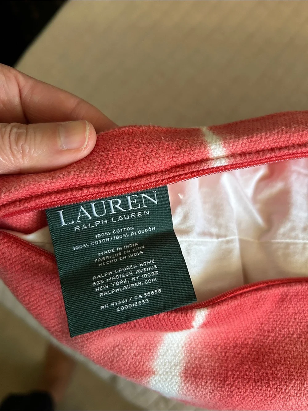 Ralph Lauren washed red white tie dye 4th of July lumbar rectangle down pillow